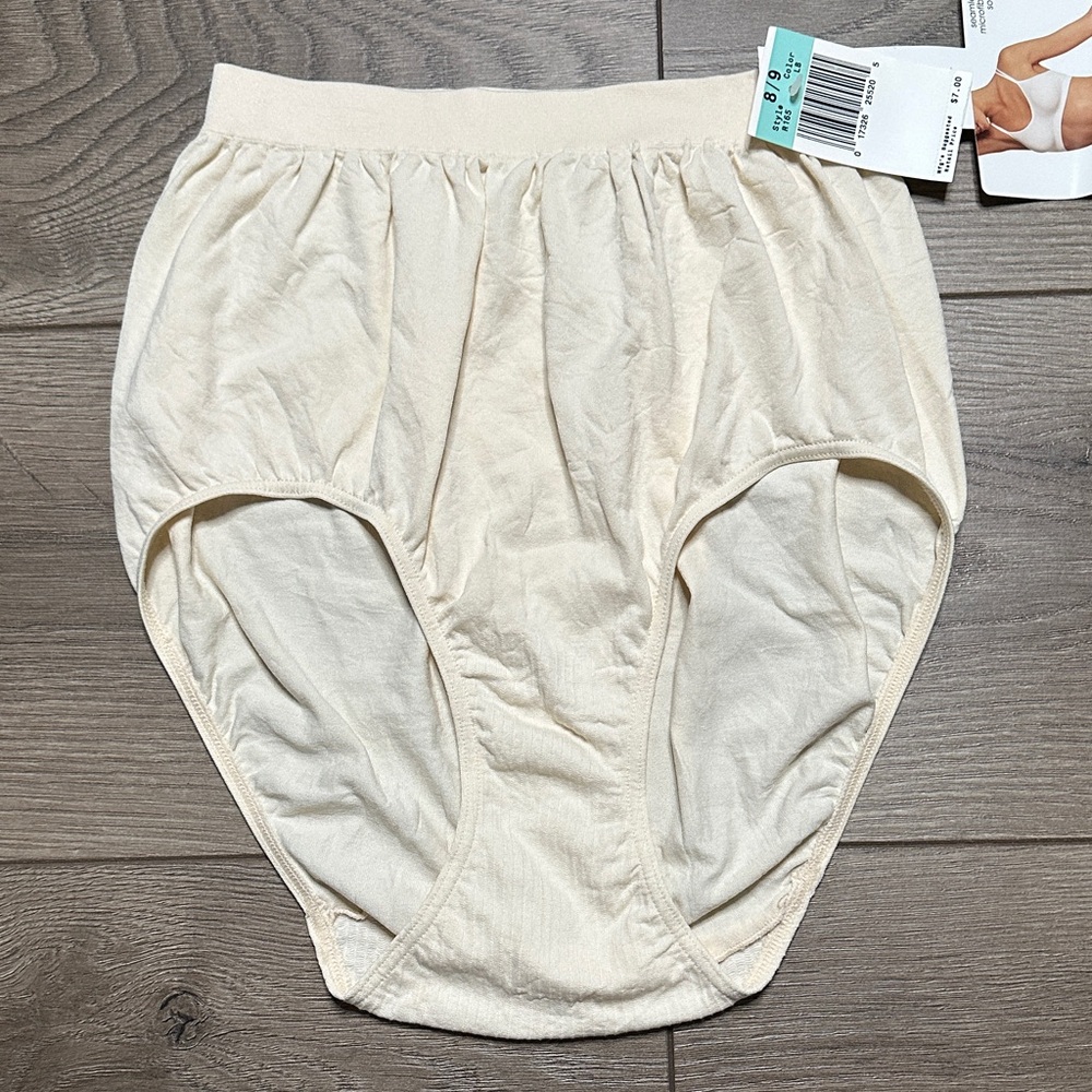 Vintage 90s High Waist Nylon Seamless Brief Panty Beige By Dim Size 8/9